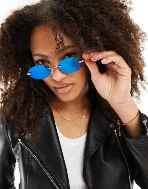 New Woman’s AJ Morgan Big Payback Super Oversized Light Blue Clear Sunglasses AJ Morgan square aviator sunglasses in gold | ASOS main image 2