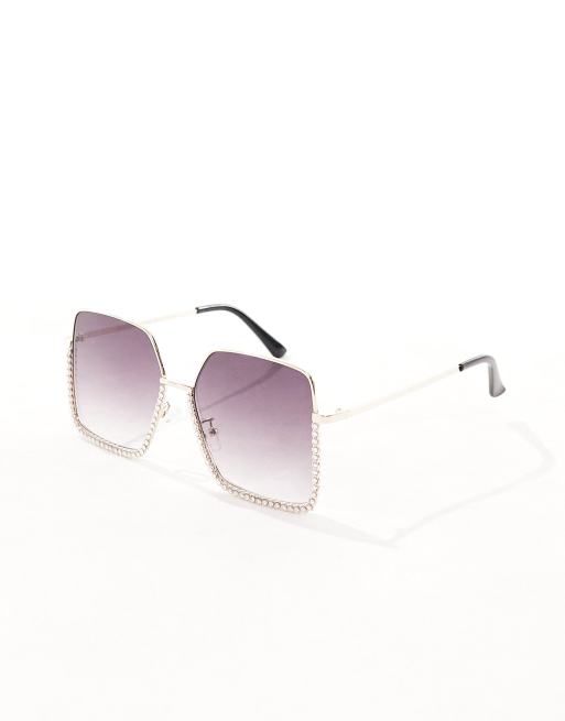 AJ Morgan oversized festival square rhinestone sunglasses in gold GOLD ASOS