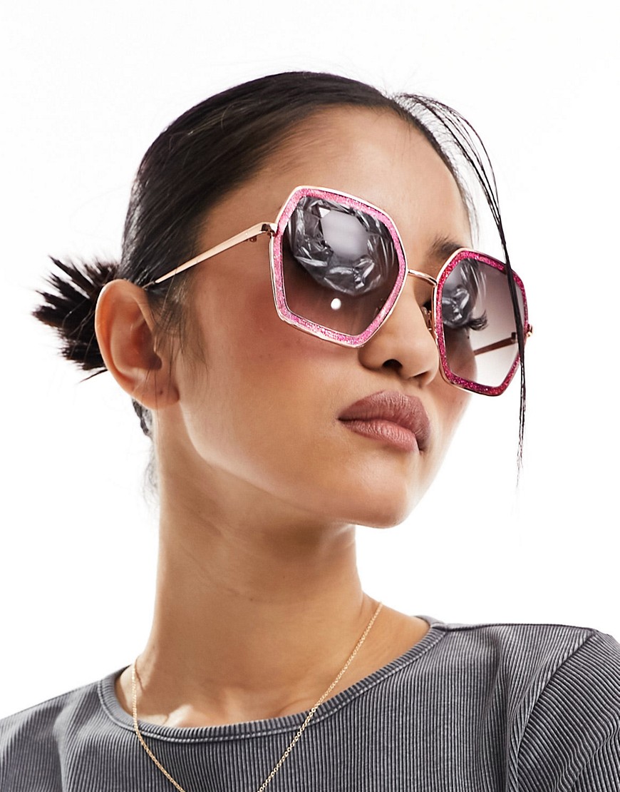 AJ Morgan oversized glitter sunglasses in pink