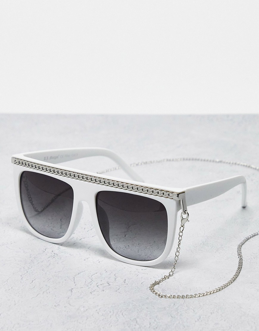 Aj Morgan Oversized Shield Sunglasses In White With Chain