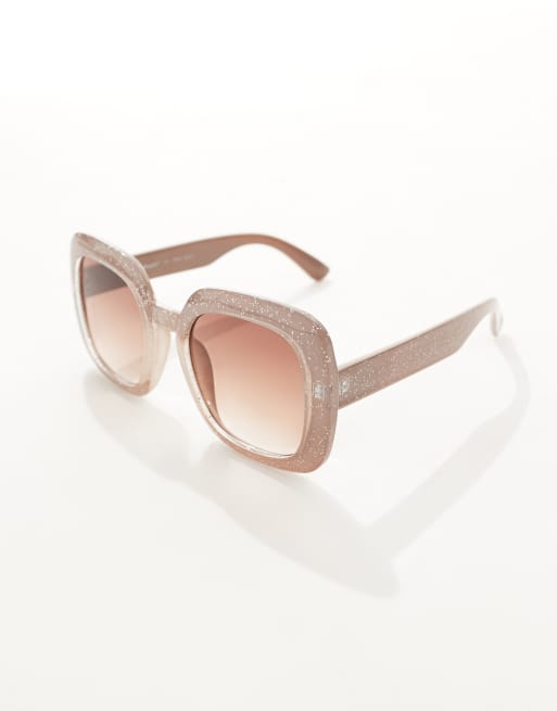 AJ Morgan oversized square glitter sunglasses in beige ASOS