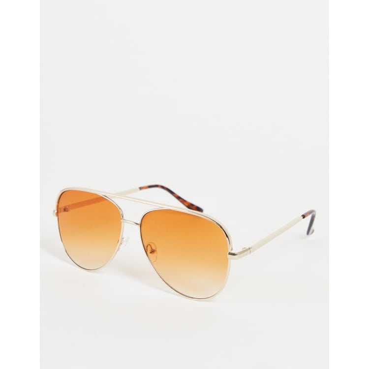 AJ Morgan Ramblers Aviator Sunglasses In Gold Amber ASOS