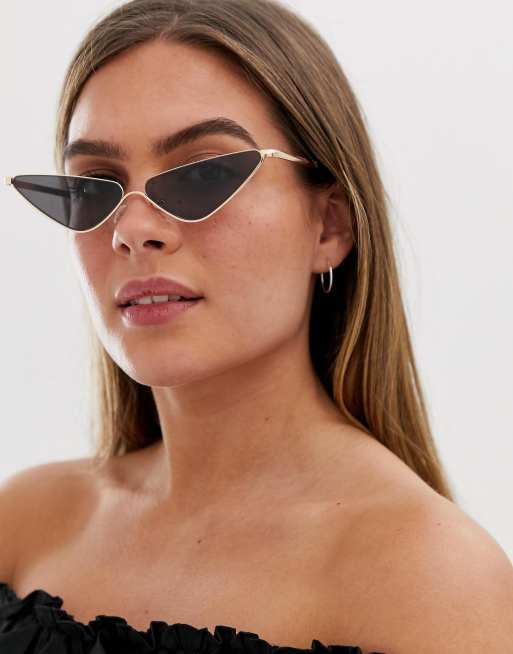 ISO AJ Morgan rimless cat eye fly trap sunglasses in gold AJ Morgan Cat Eye Rimless Sunglasses In Mirrored Gold | ASOS  main image 2