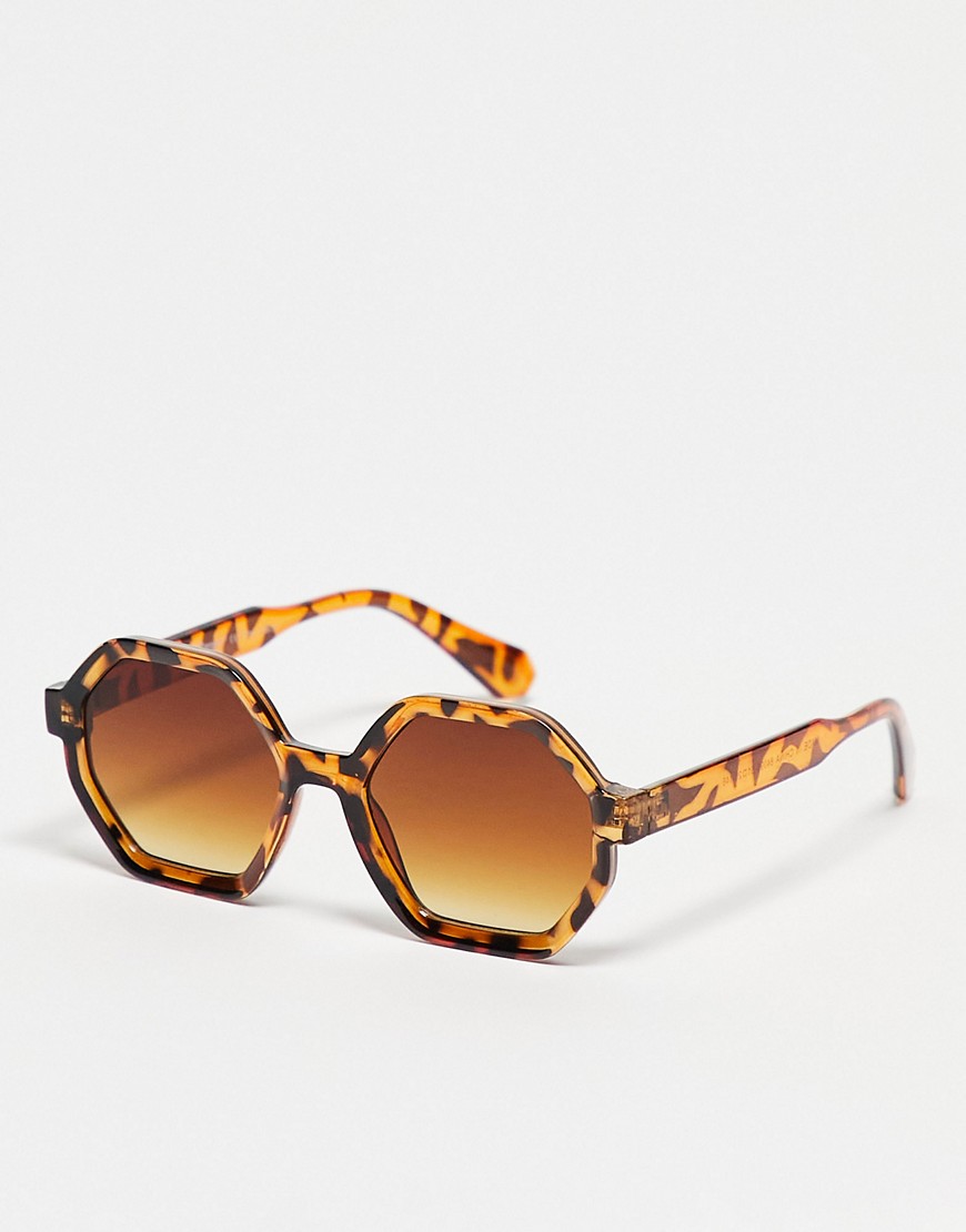 Aj Morgan Romanov Hexagonal Sunglasses In Tortoiseshell-brown