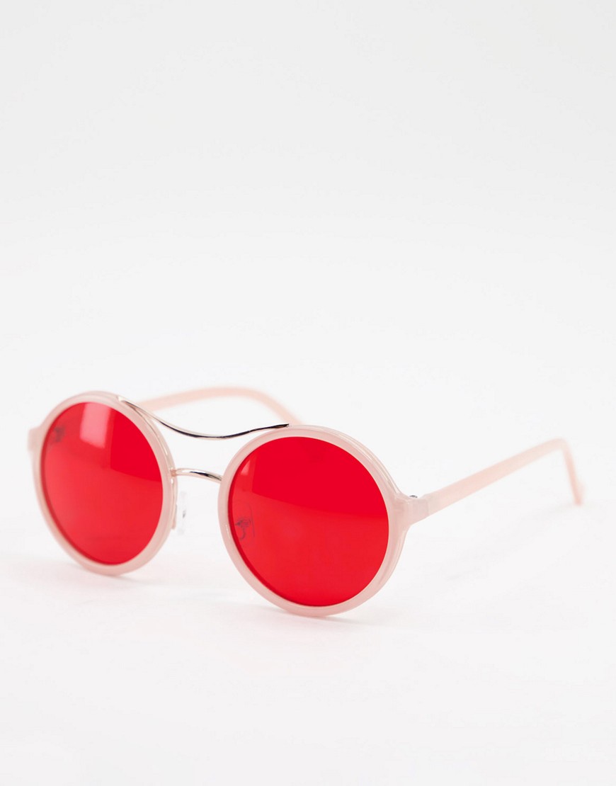 Aj Morgan Rose Tinted Round Lens Sunglasses-pink In Red