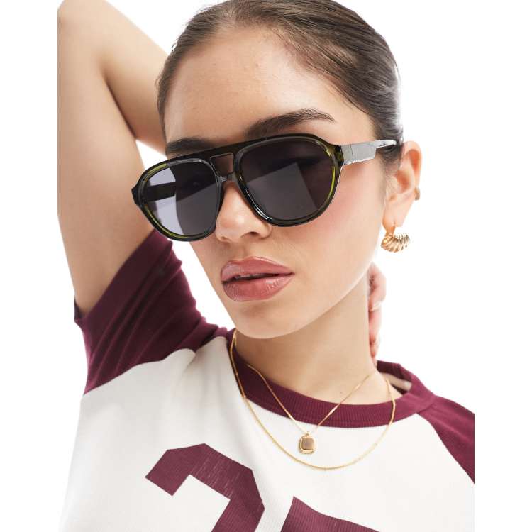  AJ Morgan live green rounded aviator sunglasses AJ Morgan round aviator sunglasses in olive green | ASOS main image 2