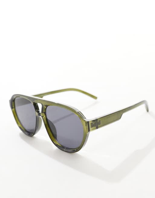 AJ Morgan round aviator sunglasses in olive green | ASOS display picture 3