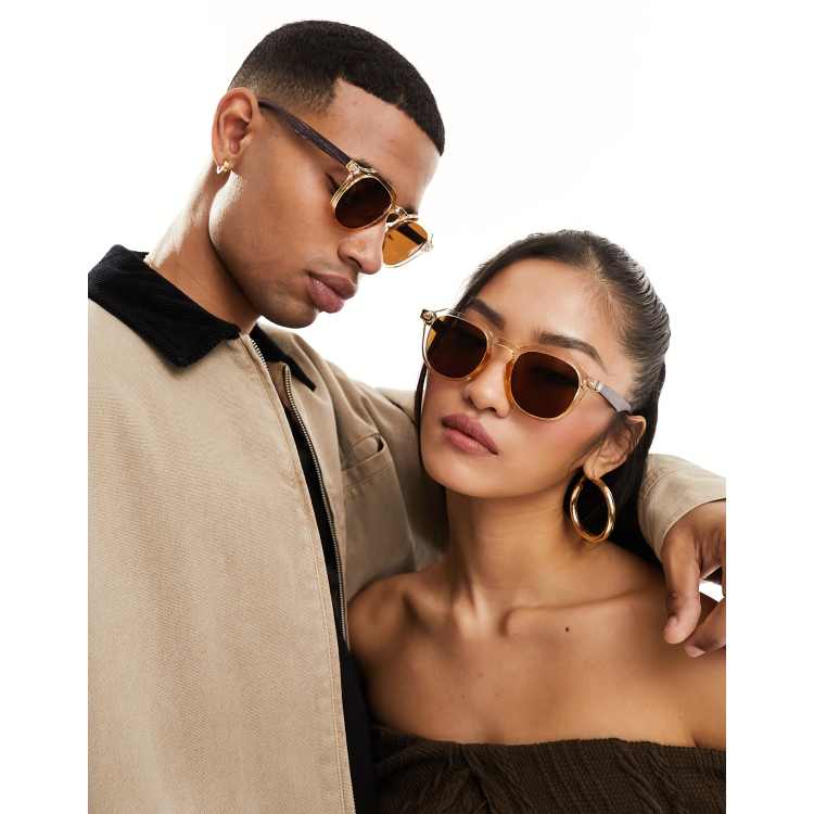  AJ Morgan burgundy studded disco shield sunglasses AJ Morgan durango square sunglasses in tortoiseshell with  main image 3
