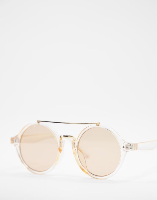 Aj Morgan Round Lens Sunglasses In Champagne Asos