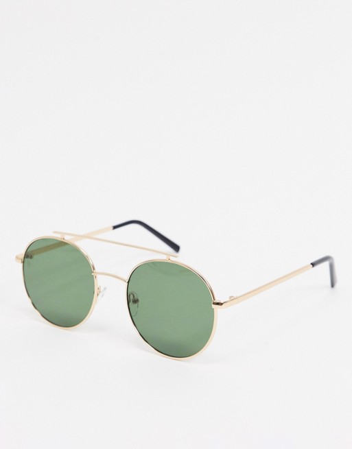 AJ Morgan round sunglasses in gold with flat brow bar detail