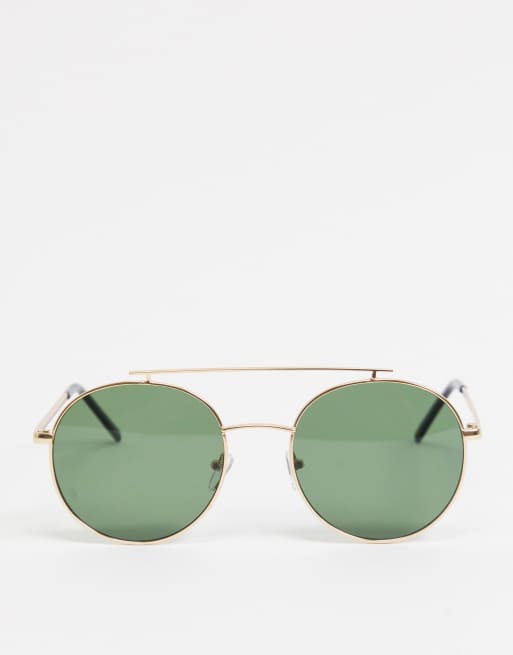 AJ Morgan round sunglasses in gold with flat brow bar detail, 3 of 4
