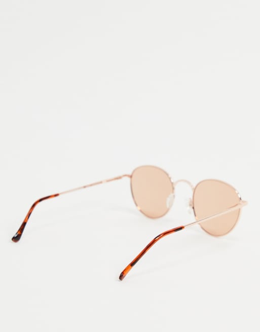 Aj Morgan Round Sunglasses In Gold With Pink Lens Asos