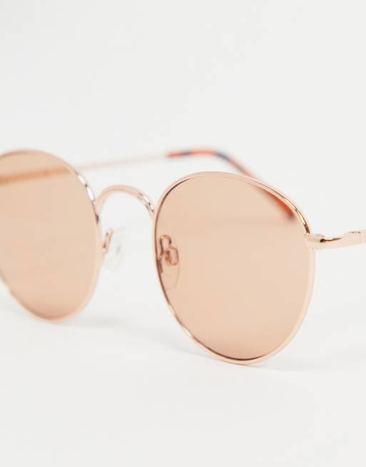 Aj Morgan Round Sunglasses In Gold With Pink Lens Asos