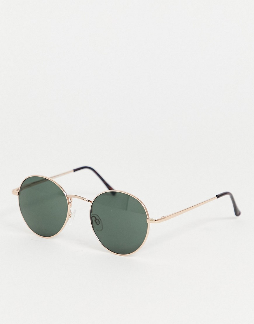 Aj Morgan Round Sunglasses In Gold With Flat Brow Bar Detail