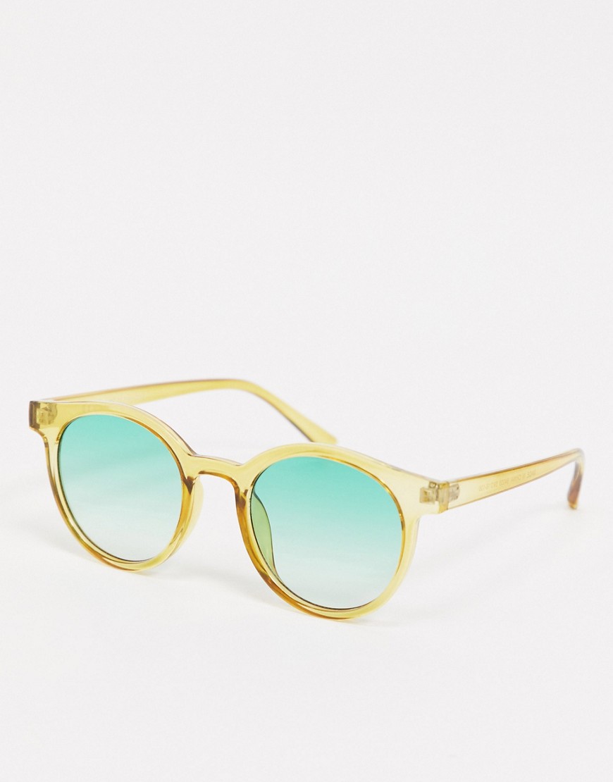 Aj Morgan Round Sunglasses In Khaki With Green Lens