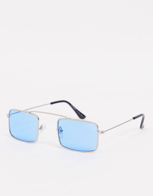 Aj Morgan Schmale Sonnenbrille In Silber Mit Eckigen Blauen Glasern Evesham Nj