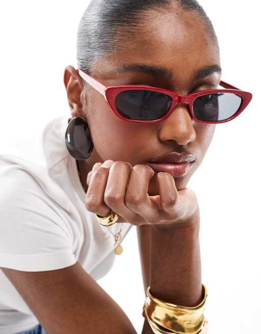 AJ Morgan sleek slim cat eye sunglasses in burgundy
