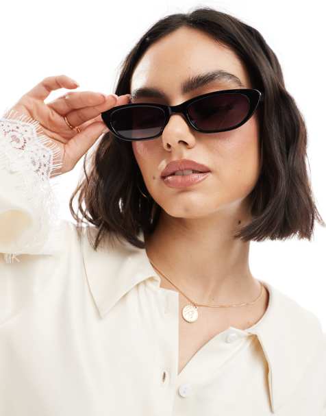 AJ Morgan sleek slim cateye sunglasses in black - view 1