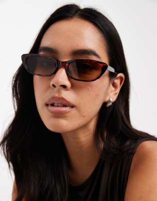 AJ Morgan AJ Morgan sleek slim cateye sunglasses in tortoiseshell-Brown