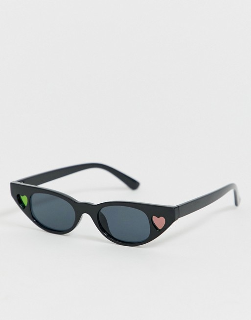 AJ Morgan slim cat eye sunglasses with heart in black