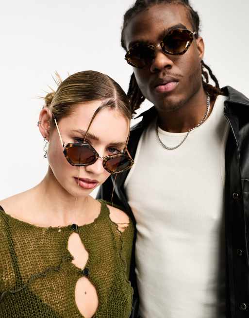 AJ Morgan slim hexagonal sunglasses in tortoiseshell