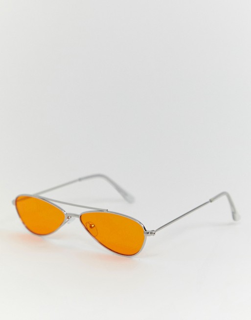 AJ Morgan slim oval sunglasses in silver & orange