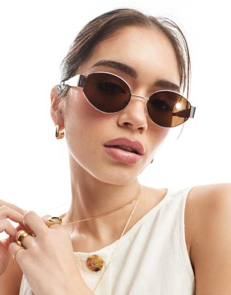 AJ Morgan slim round metal sunglasses in gold - view 1
