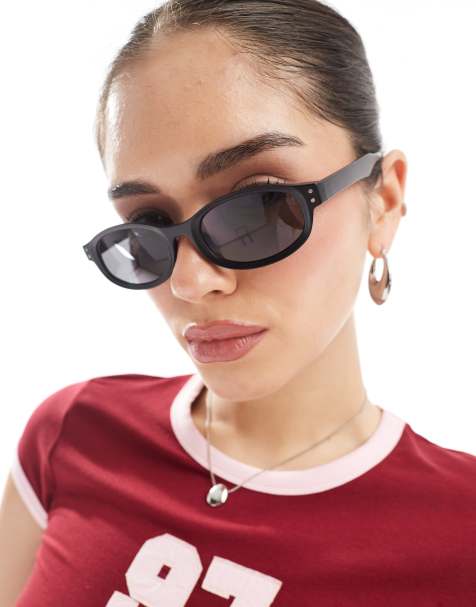 AJ Morgan slim round sunglasses in black - view 1