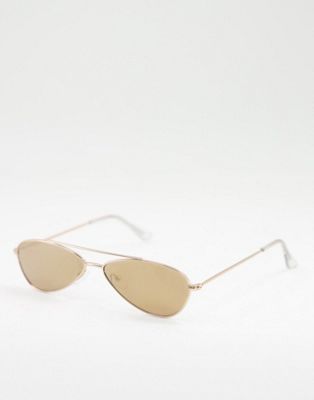 AJ Morgan snippet slim line aviator style sunglasses in beige