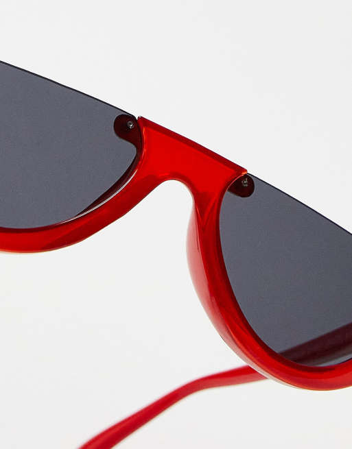 AJ Morgan – Sonnenbrille in Rot mit flachem Brauensteg und halbem Rahmen, 3 von 4