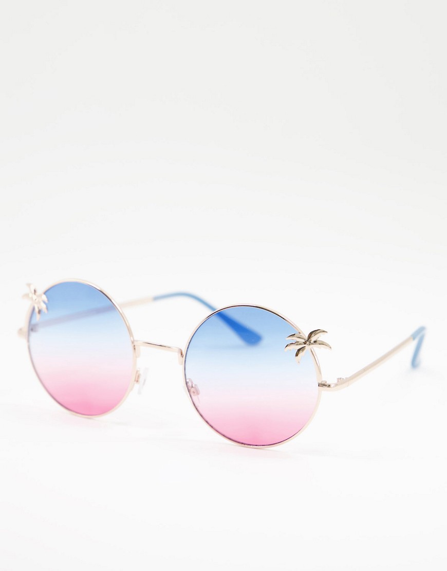 AJ Morgan – Sonnenbrille mit runden Gläsern und Palmen-Detail-Goldfarben
