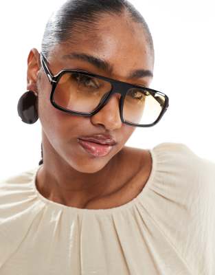 AJ Morgan AJ Morgan square aviator sunglasses in black with yellow lens