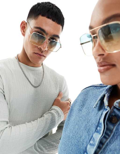 AJ Morgan square aviator sunglasses in gold | ASOS display picture 2
