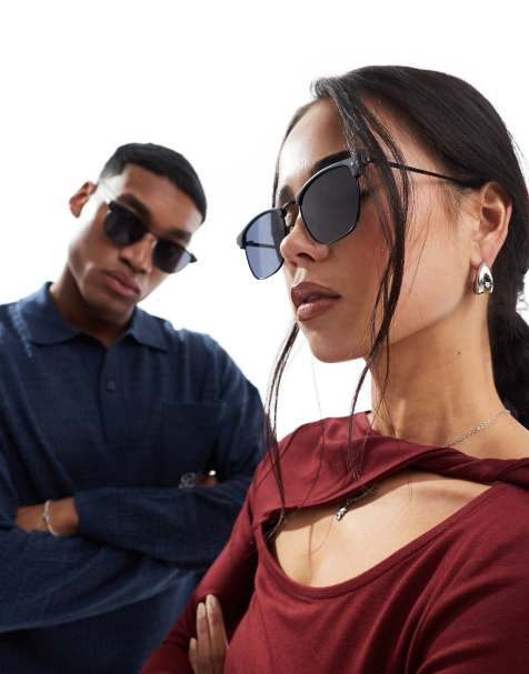AJ Morgan square metal sunglasses in black - view 1