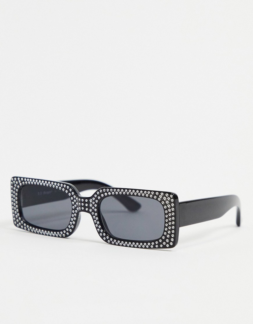 Aj Morgan Square Sunglasses In Black With Embellishment