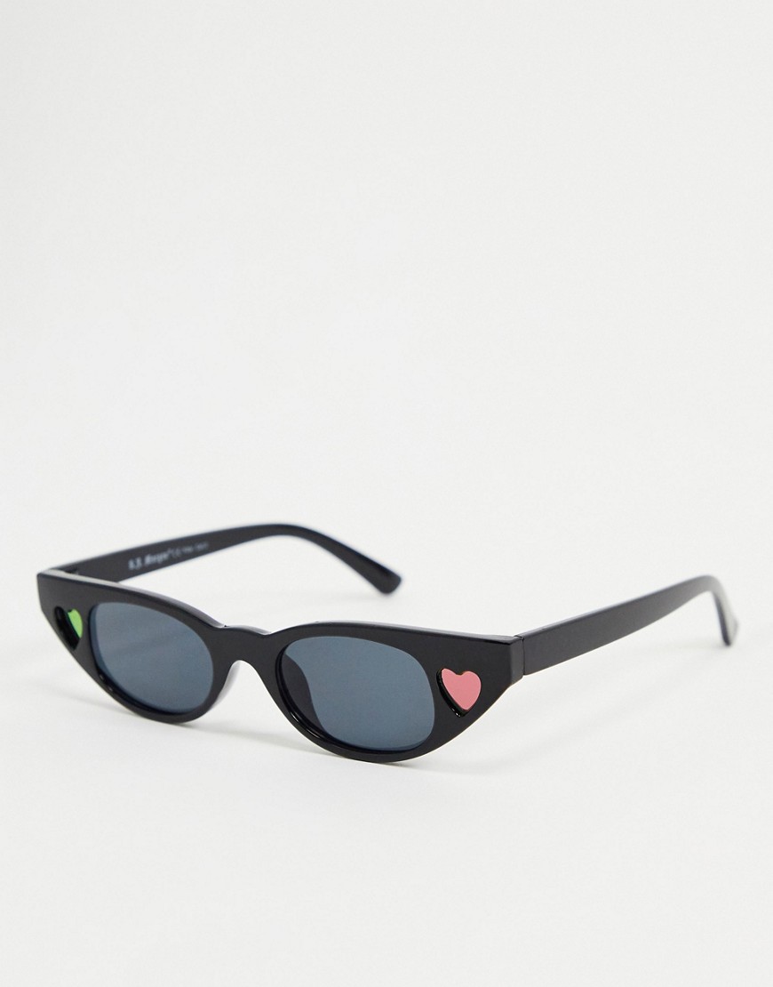 Aj Morgan Square Sunglasses In Black With Heart Detail