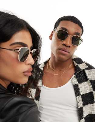 AJ Morgan square sunglasses in gold with green lenses