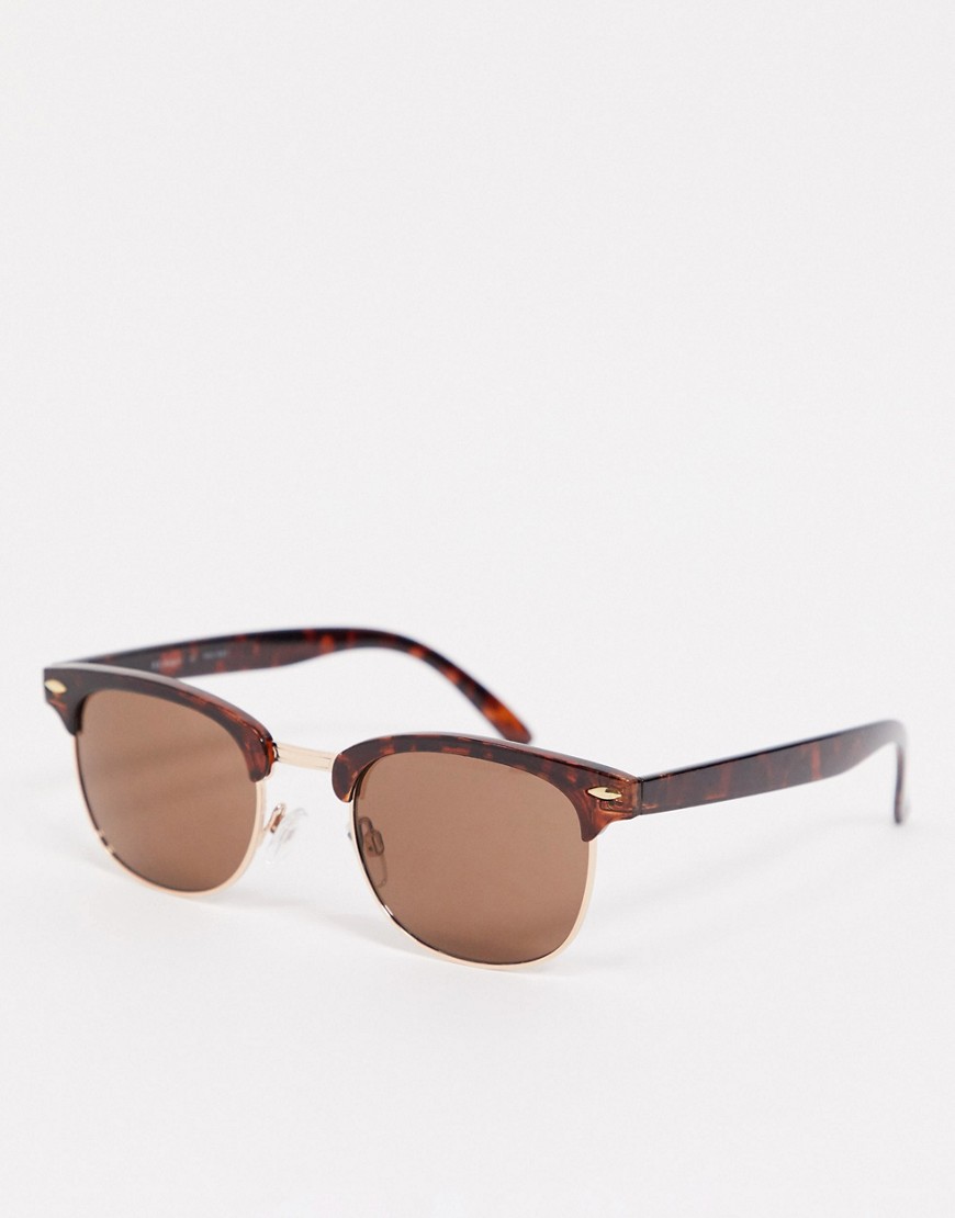 Aj Morgan Square Sunglasses In Tortoise With Gold Trim Detail-brown