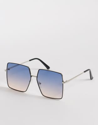 AJ Morgan AJ Morgan the big screen large square metal sunglasses in black with blue gradient lens