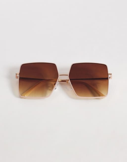 AJ Morgan the big screen large square metal sunglasses in brown and gold, 3 of 3