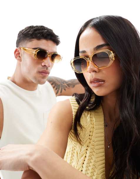 AJ Morgan top grade hexagonal sunglasses in gold and brown  - view 1