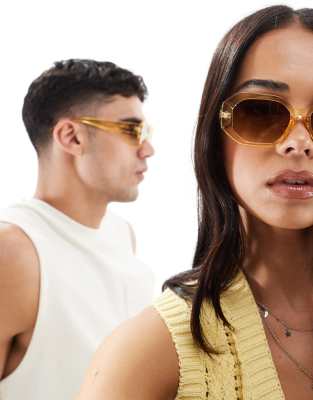 Aj Morgan Top Grade Hexagonal Sunglasses In Brown