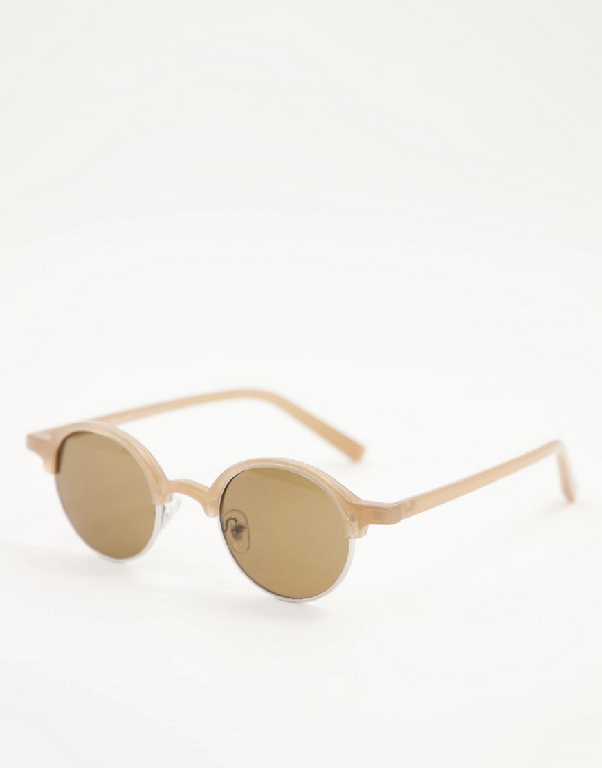 AJ Morgan unisex retro round sunglasses in beige-Neutral