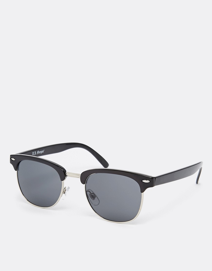 AJ Morgan - Vierkante halfomrande retro zonnebril in zwart