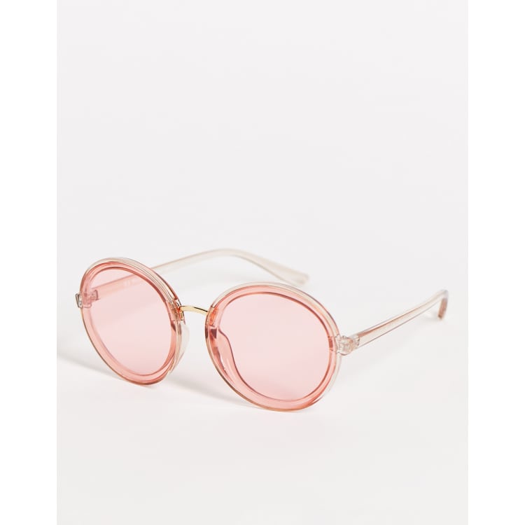 AJ Morgan womens oversized round sunglasses in pink | ASOS display picture 1