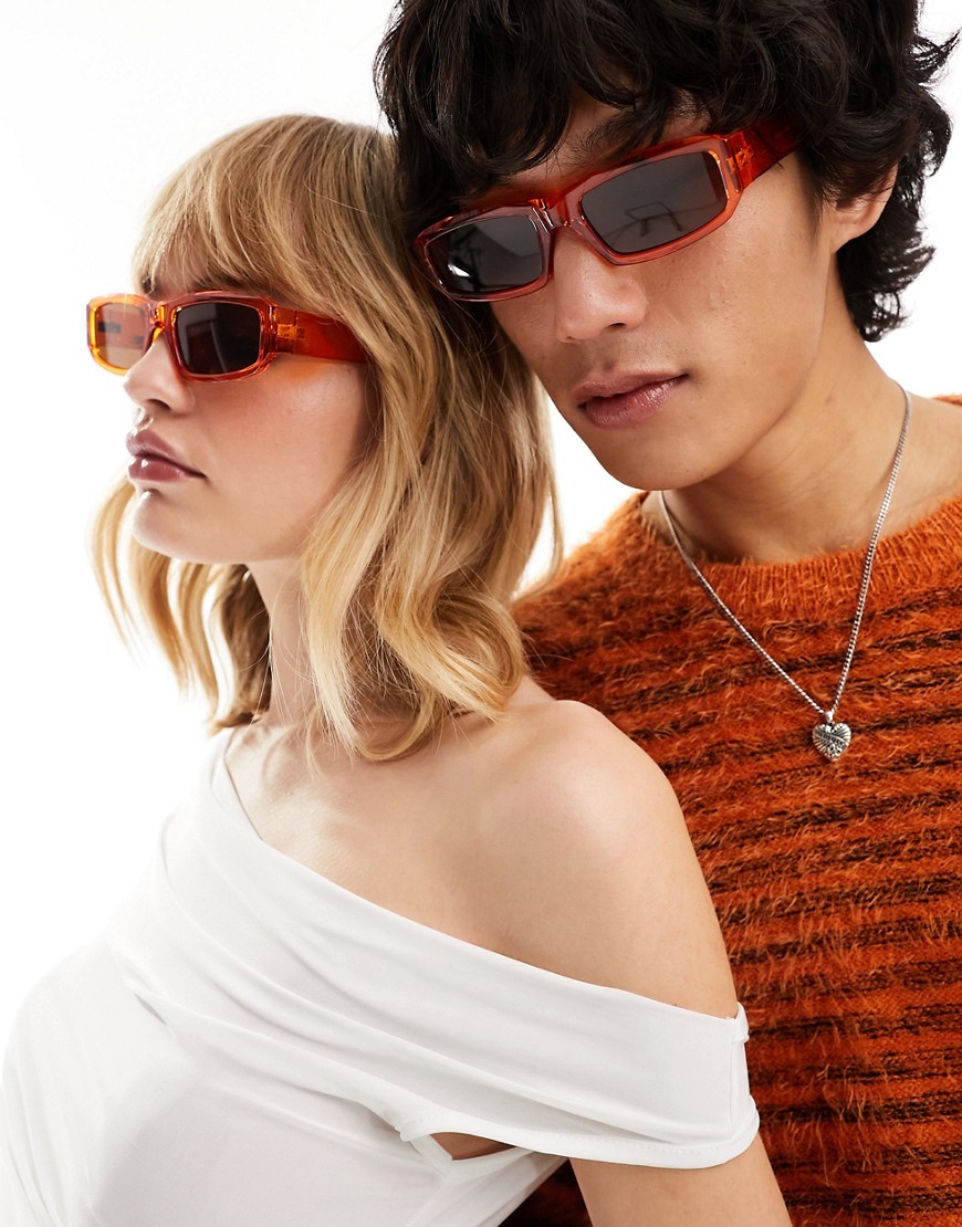 wraparound sunglasses in orange
