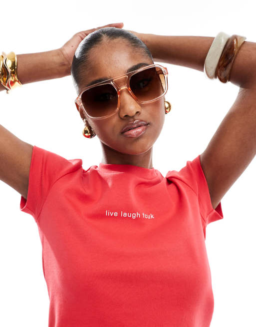 AJ Morgan york aviator sunglasses in clear pink with brown lenses 
