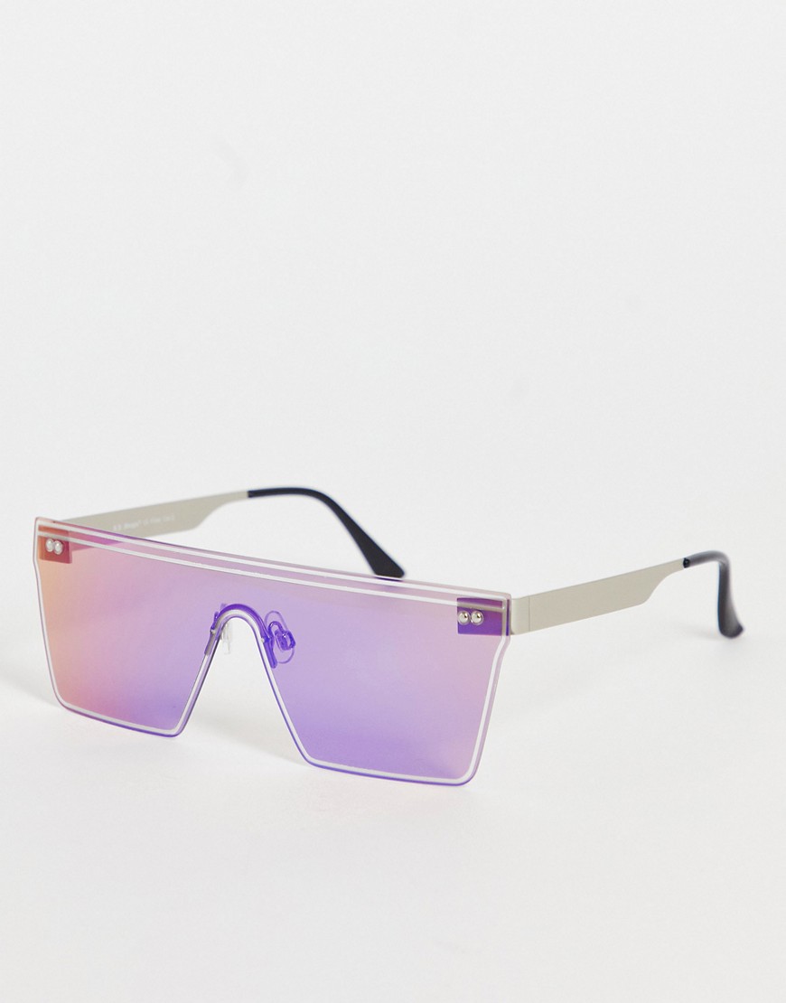 Aj Morgan Zadie Flatbrow Oversized Sunglasses In Purple Mirror