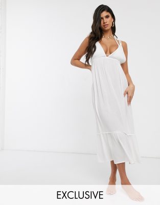 white ruffle beach dress
