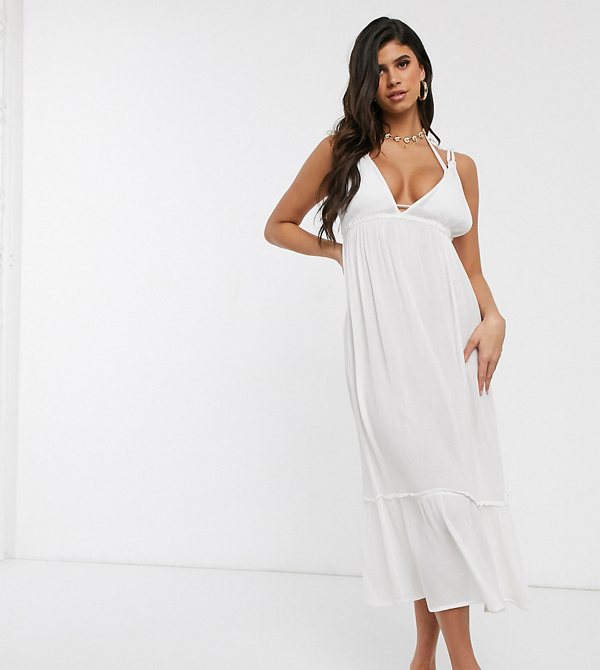 Akasa Exclusive beach dress with ruffle tier in white